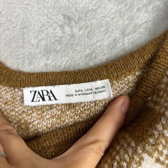 Zara Knit Argyle Crop Top Sweater Tank L Festival Cozy Holiday Cabincore Baddie - Picture 5 of 7